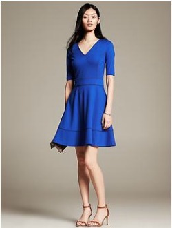 Piped Ponte Fit-and-Flare Dress